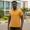 Mustard Navy Tipped Logo Polo Shirt - Model Shot