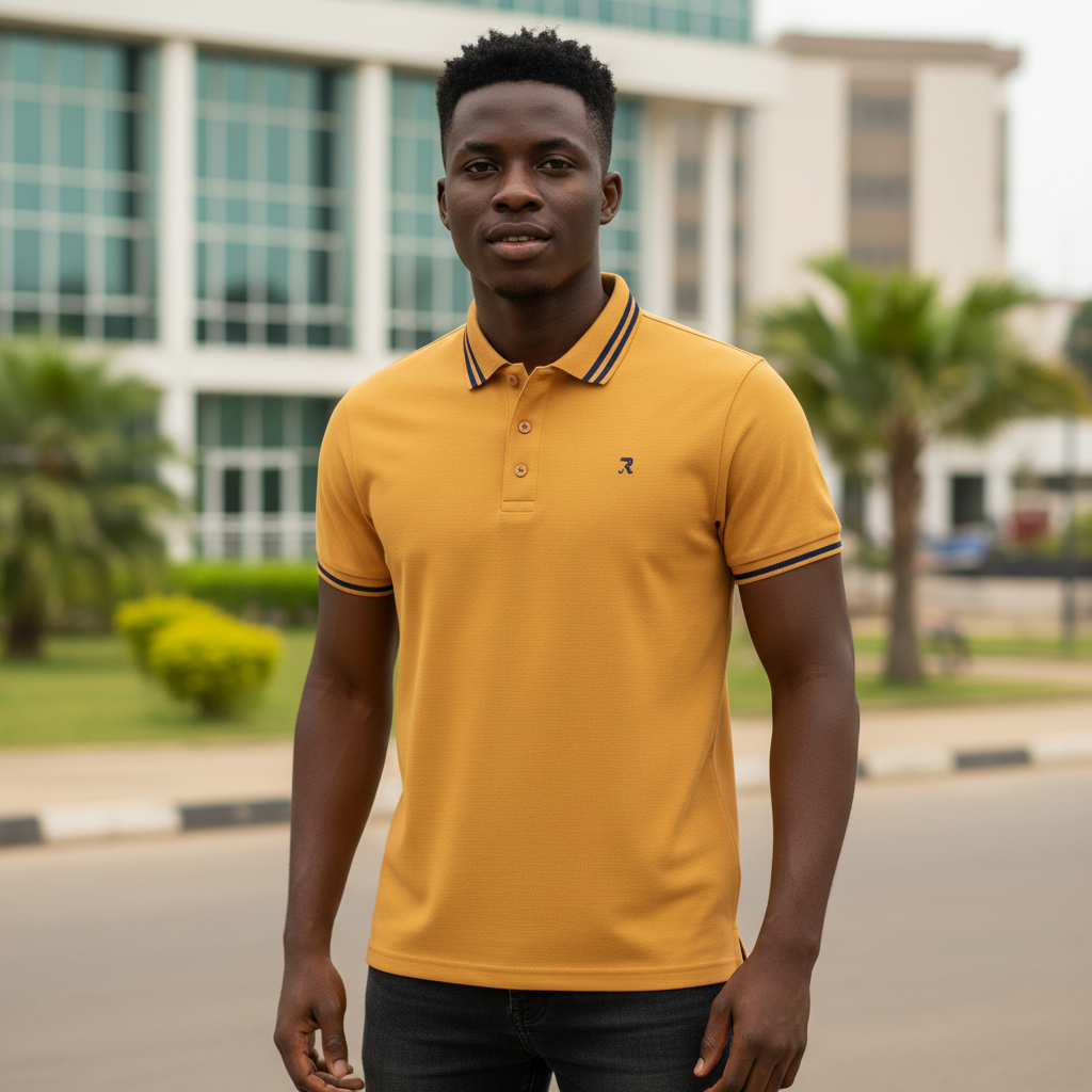 Mustard Navy Tipped Logo Polo Shirt - Model Shot