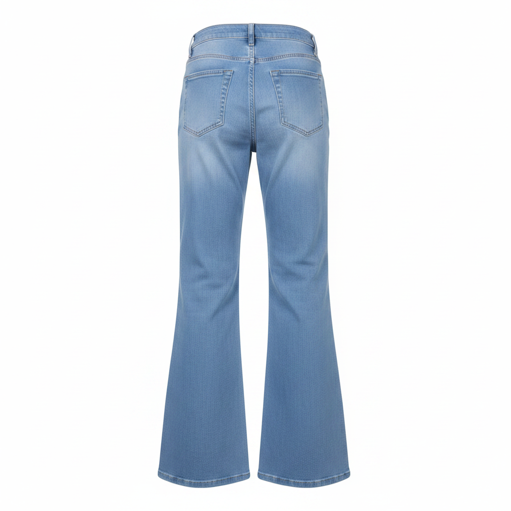 Light Blue Washed High-Waist Flare Denim Jeans - Ghost Mannequin Back