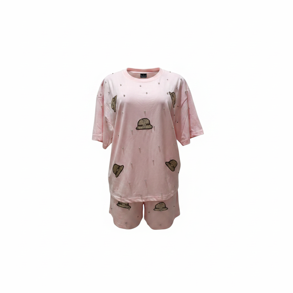 Ghost mannequin — Women's Pink Bear & Heart Graphic Co-ord Set