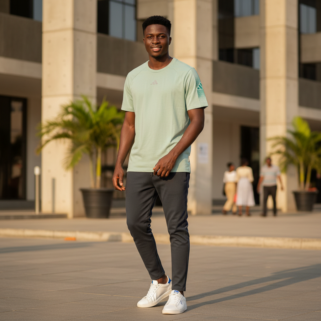 Adidas Three-Stripe Crew Neck Tee Mint Green – Model Shot