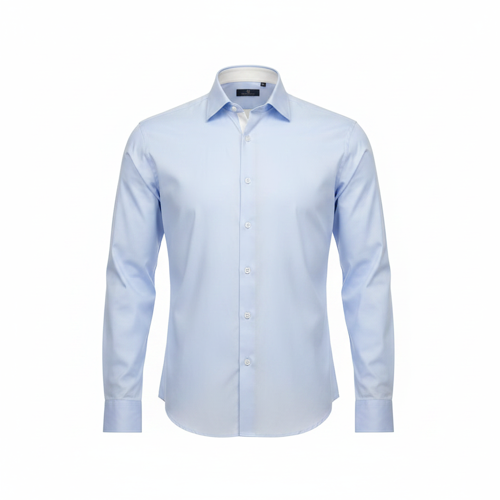 Light blue long-sleeved shirt ghost mannequin front view