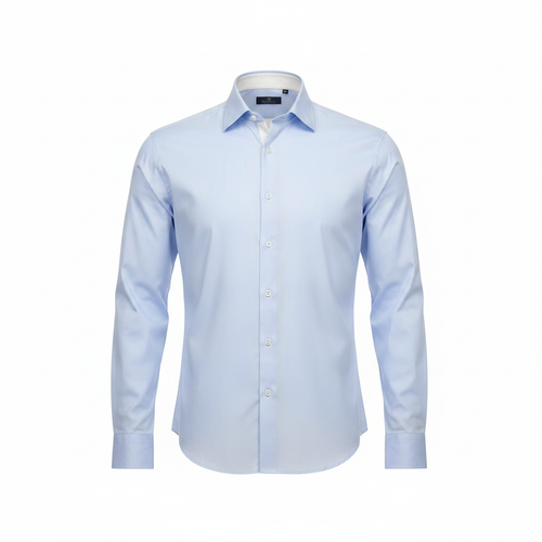 Light blue long-sleeved shirt ghost mannequin front view
