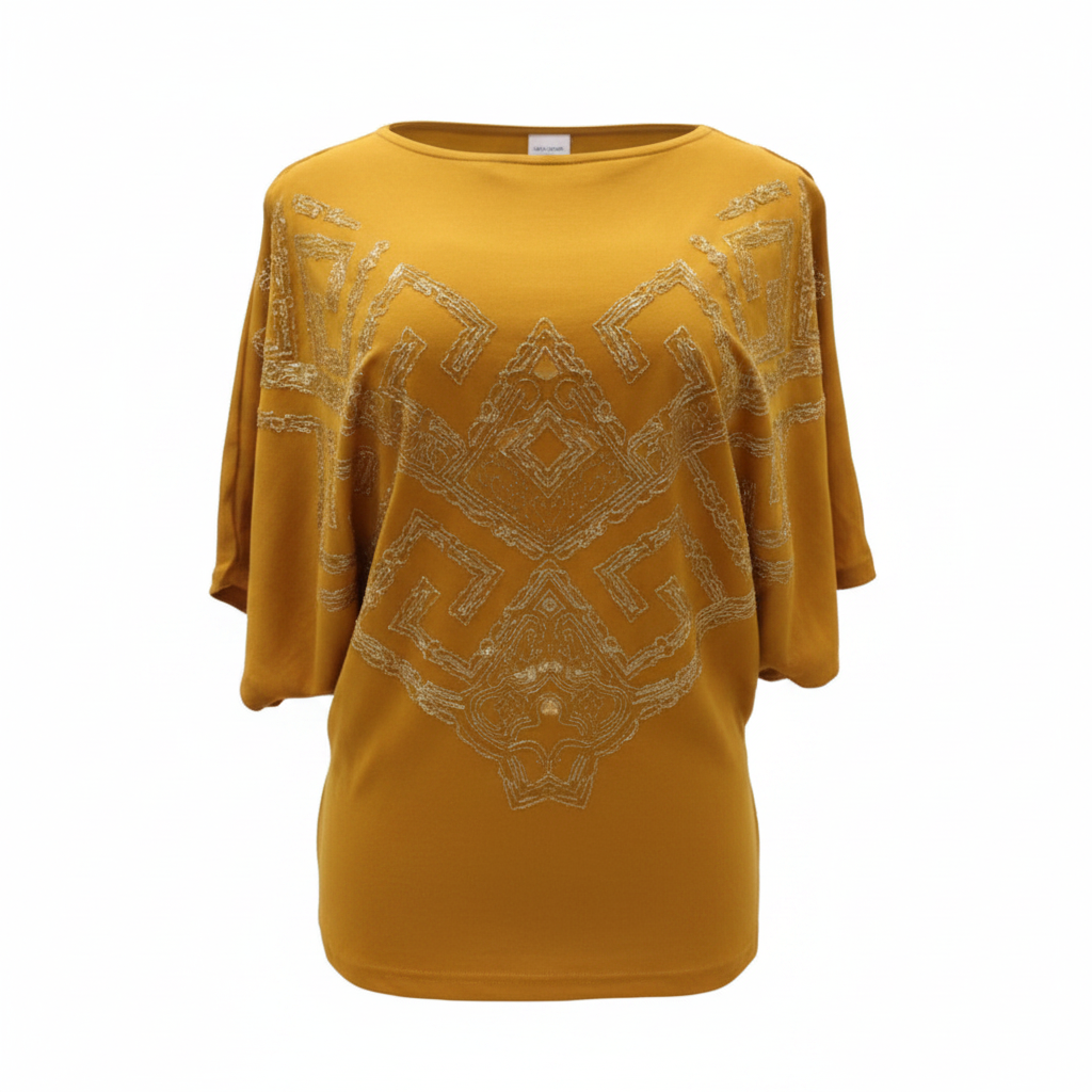 Women's Gold Embroidered Batwing Top – Ghost Mannequin Mustard