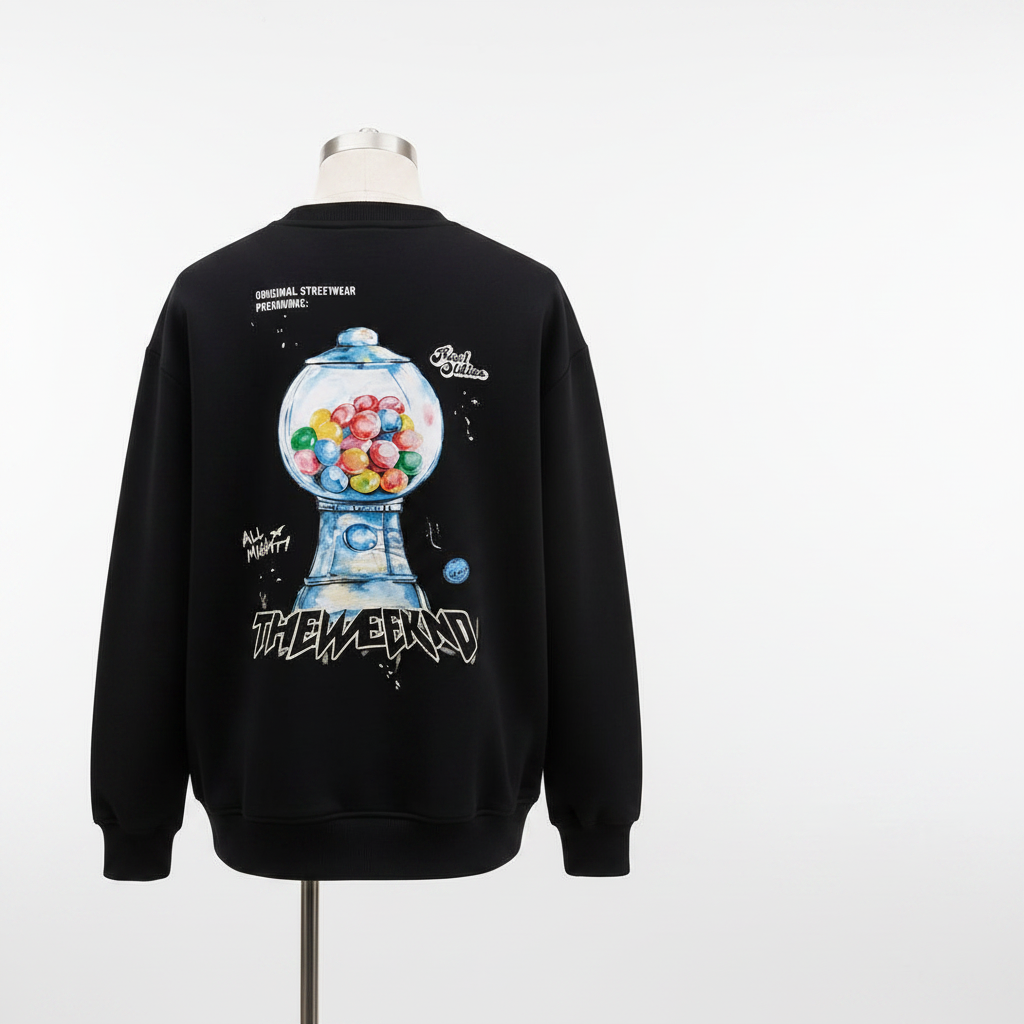 Ghost mannequin black The Weeknd gumball machine graphic sweatshirt back view