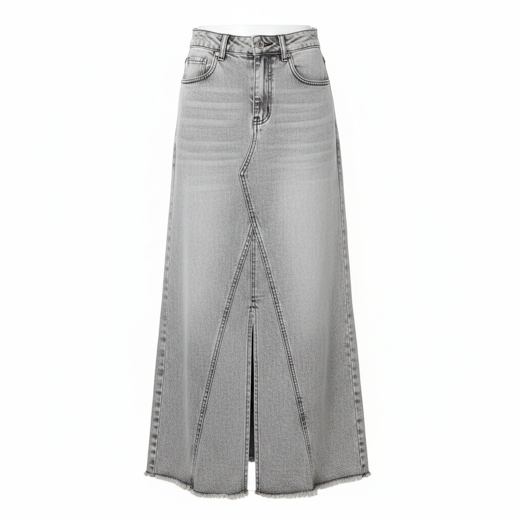 Grey Snow Wash Denim Maxi Skirt - Ghost Mannequin