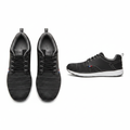 Men's black knit low-top casual sneaker ghost mannequin front and side view pair