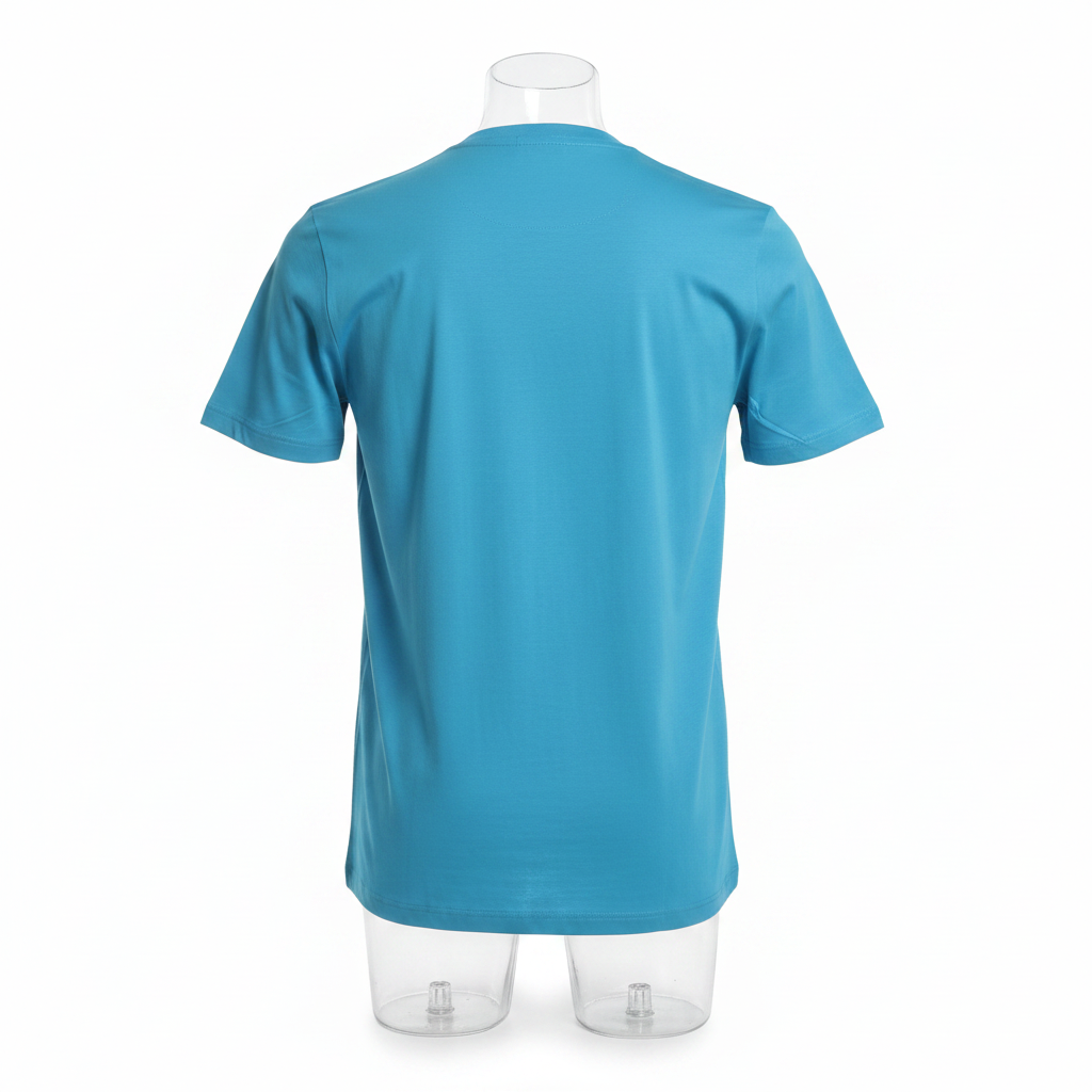 Ghost mannequin back view of teal T-shirt