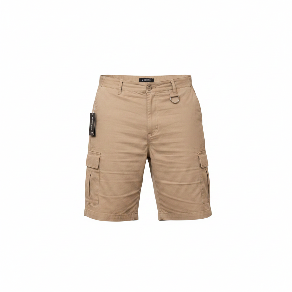 Ghost mannequin view of Unisex Khaki Cargo Shorts