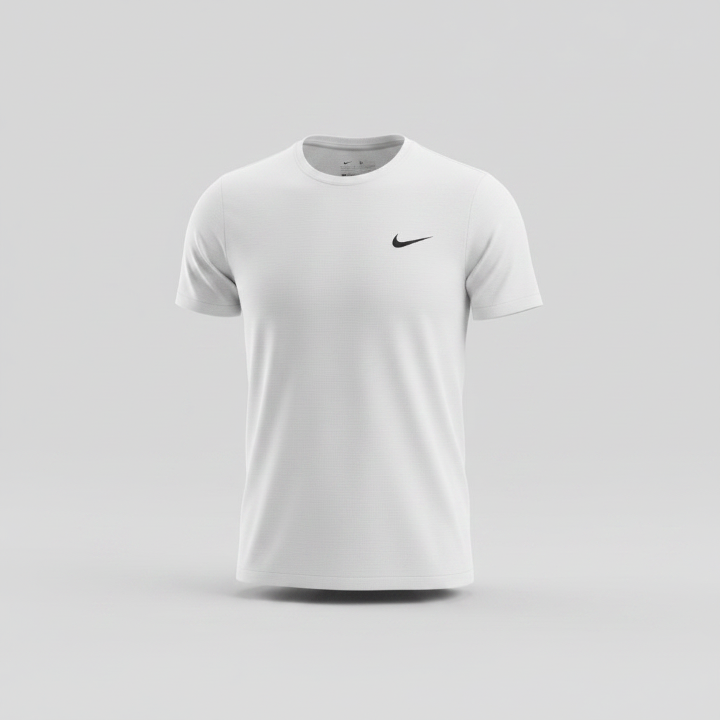 Men's white athletic performance tee – ghost mannequin front view
