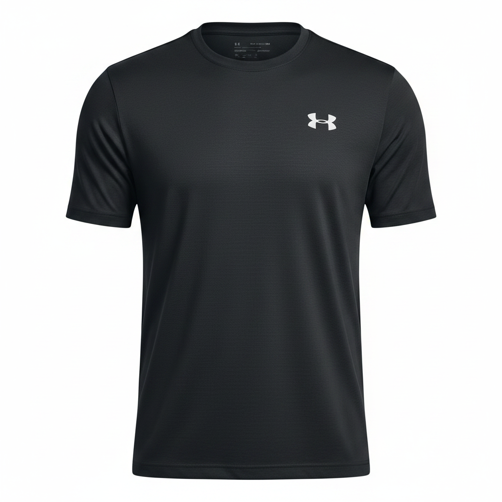 Under Armour black short-sleeve athletic T-shirt ghost mannequin view