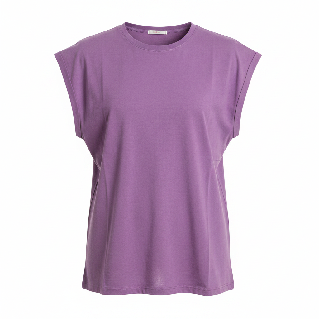Purple lavender sleeveless vest on ghost mannequin, white background