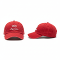 Bright red Aquarius zodiac embroidered dad cap ghost mannequin front and side view