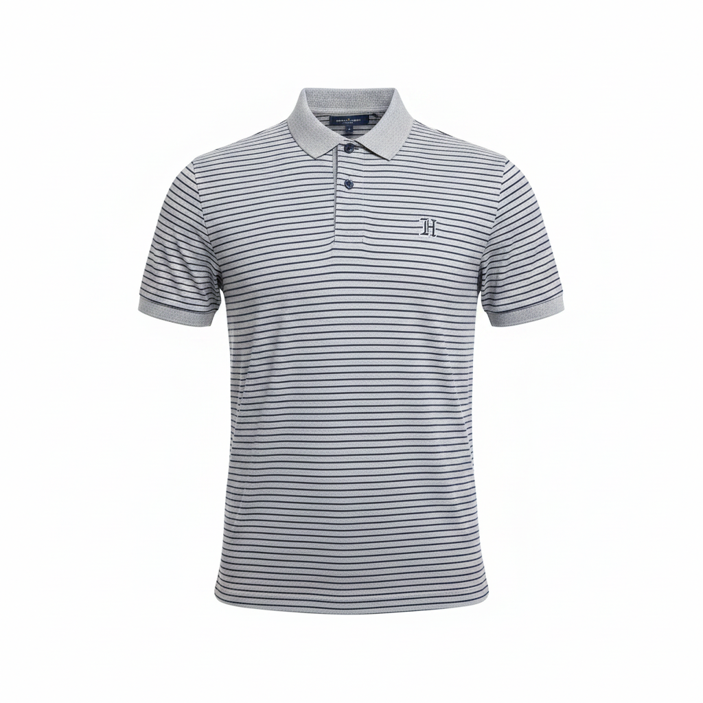 Grey Navy Striped Polo Shirt - Ghost Mannequin