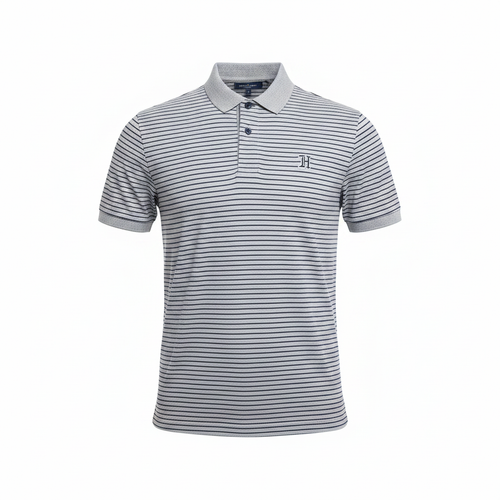 Grey Navy Striped Polo Shirt - Ghost Mannequin