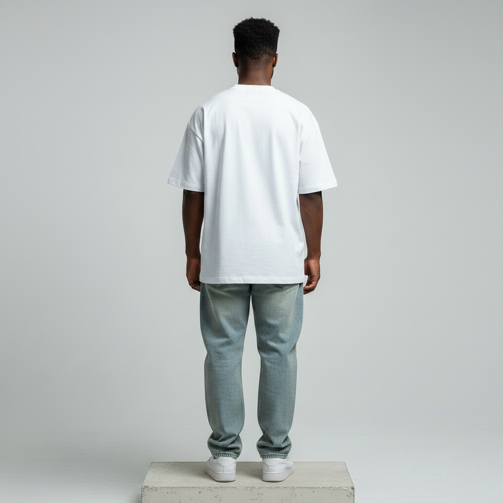 White NAFU Graphic Oversized Tee - Male Model Back