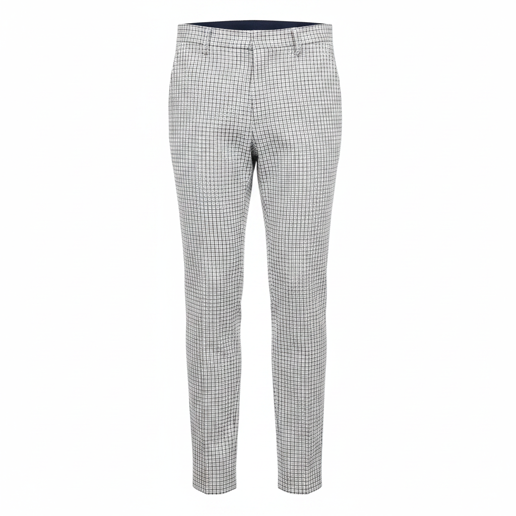 White Navy Houndstooth Trousers – Front Ghost Mannequin