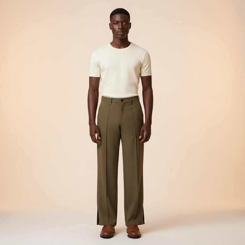 Chukmore Olive Wide-Leg Palazzo Trousers - Model Shot