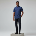Nigerian male model wearing navy blue plaid short-sleeved shirt