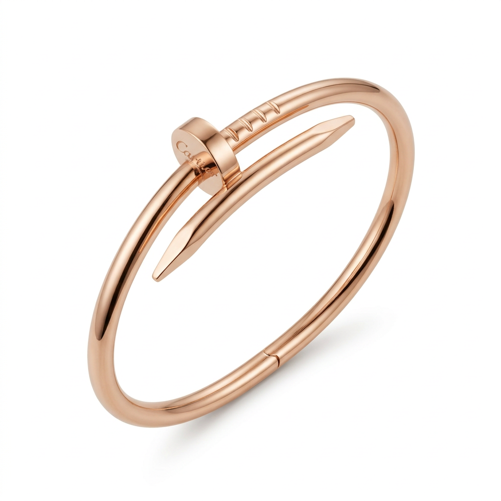 Rose-tone nail-shaped bracelet isolated on white
