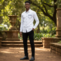 Young Nigerian male model wearing white dress shirt
