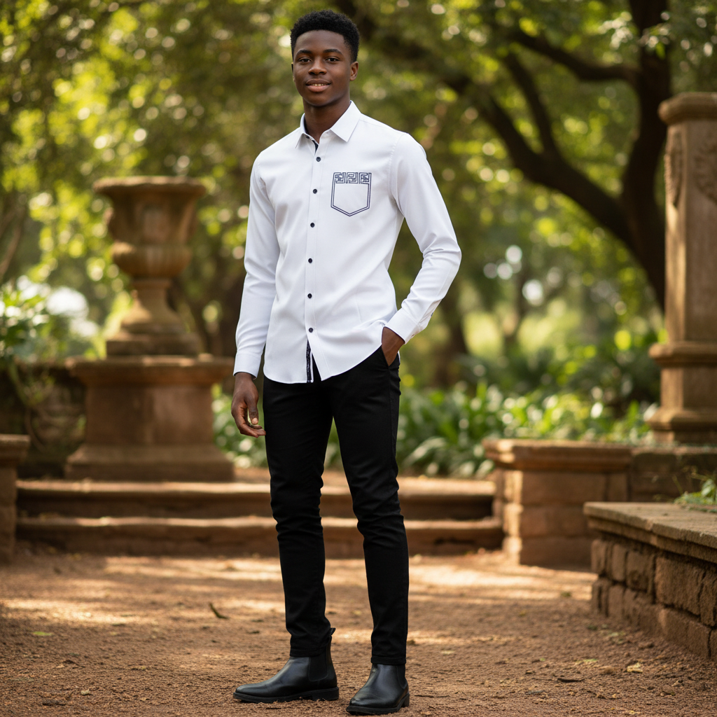 Young Nigerian male model wearing white dress shirt