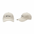 Cream off-white dad cap with cat silhouette embroidery – ghost mannequin front and side view