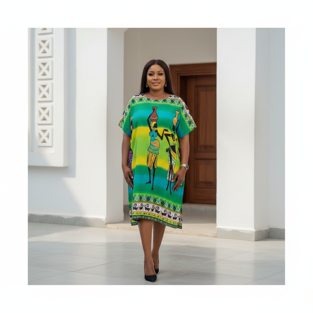 African Print Tribal Dashiki Dress - Front Model View