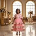 Children's Pink Jacquard & Tiered Organza Graduation Set – Model Shot