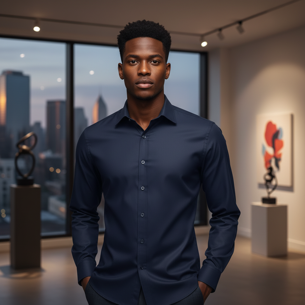 Dark Navy Slim Fit Shirt – Model Shot