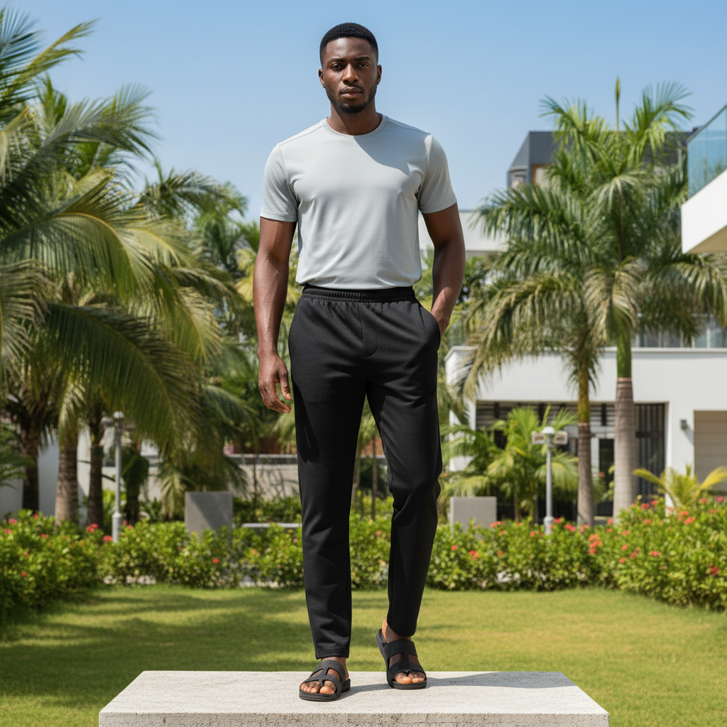 Men's Black Straight-Leg Track Trousers – Nigerian Male Model