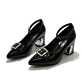 Complete pair of black jeweled-buckle ankle-strap block heels