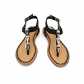Women's Rhinestone T-Strap Flat Thong Sandal - Black Ghost Mannequin