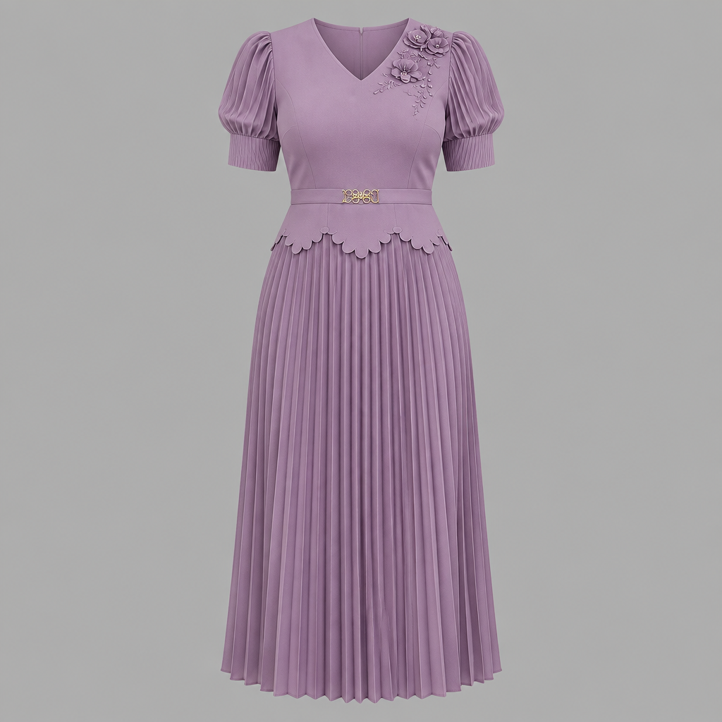 Lavender pleated gown on ghost mannequin