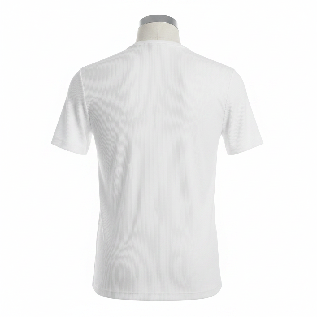 White Ribbed Henley Short-Sleeve Shirt - Ghost Mannequin Back