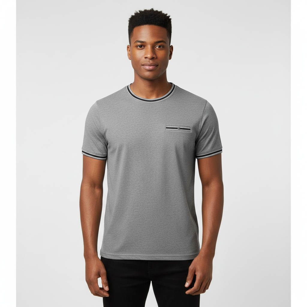Tipped Collar Zip Pocket Tee – Model Front View