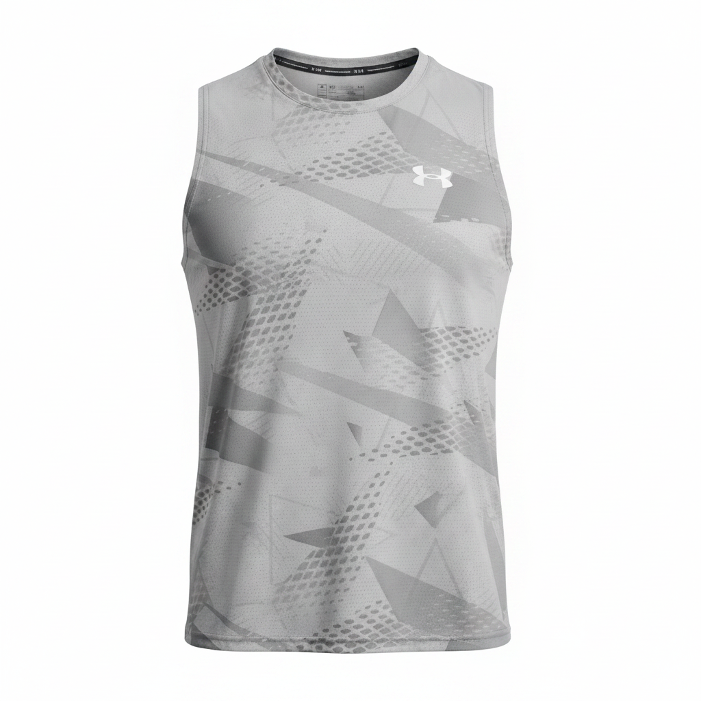 Under Armour grey geometric print sleeveless sport vest ghost mannequin view