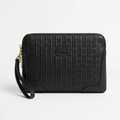 Textured black tonal-detail wrist pouch on white