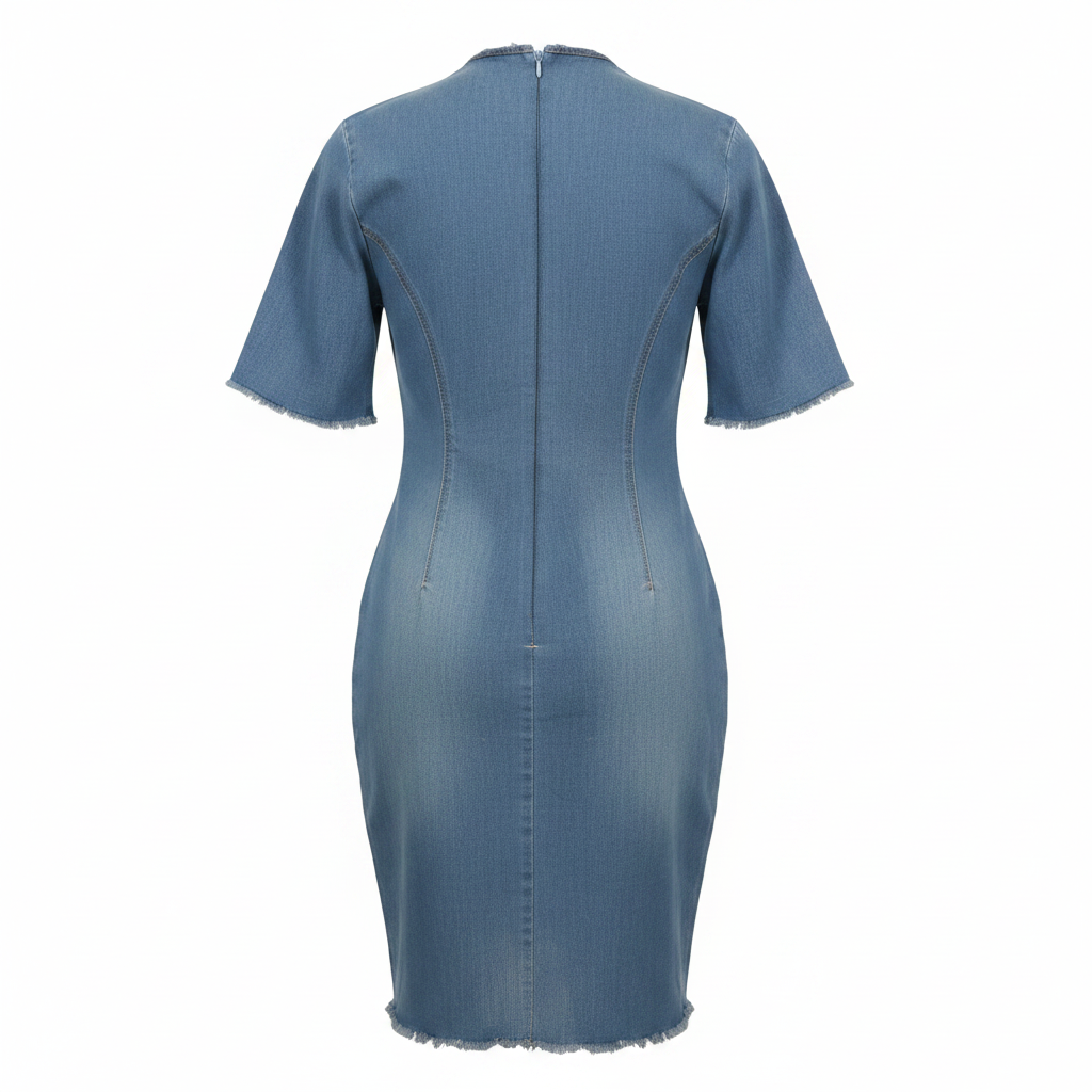 Blue Denim Mini Dress - Ghost Mannequin Back