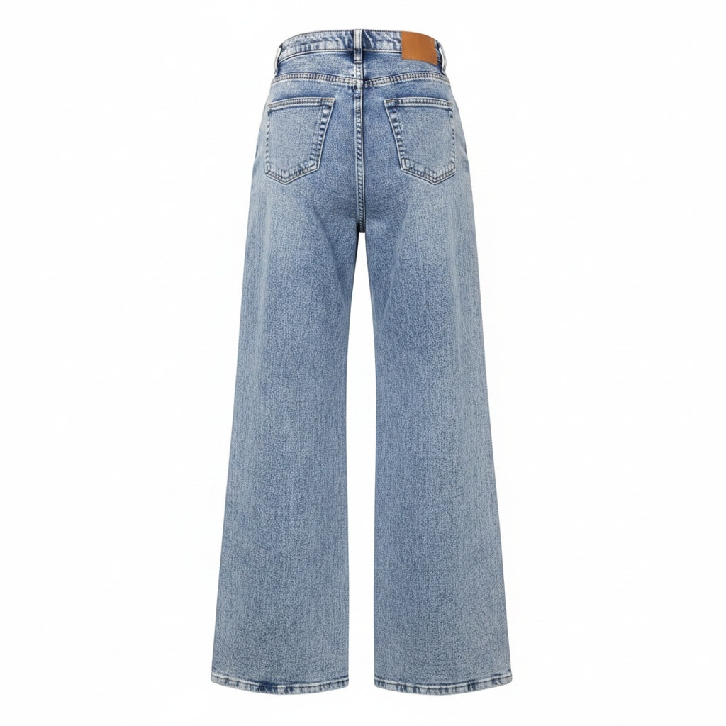 Light Blue Acid-Wash Ripped Knee Wide-Leg Jeans - Ghost Mannequin Back