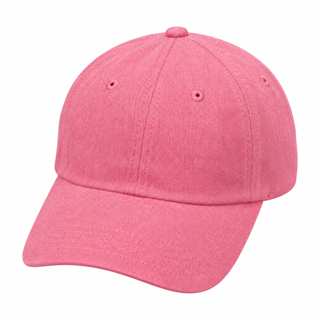 Plain rose-pink curved-brim baseball cap on white background