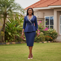 Women's Navy Blue Geometric Trim Wrap Bodycon Midi Dress – Nigerian Female Model Shot