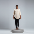 Beige Scattered Rhinestone Oversized Top - Model Front View