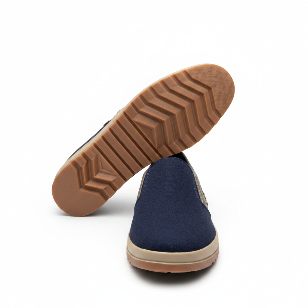Segvor navy blue canvas slip-on loafer dynamic ghost mannequin product shot, plain white background