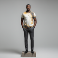 Lotus Floral Ink-Wash Print Polo Shirt - Model Front