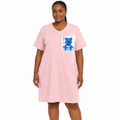 Black Nigerian woman wearing shorter blush teddy-print nightgown