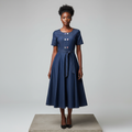 Navy Blue Denim Midi Dress - Model Front
