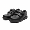 Black Double Velcro Leather School Shoe - Ghost Mannequin