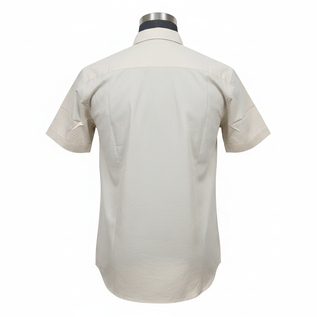 Cream Striped Short-Sleeved Shirt - Ghost Mannequin Back