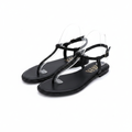 Women's Rhinestone-Edged T-Strap Flat Thong Sandal - Black Ghost Mannequin
